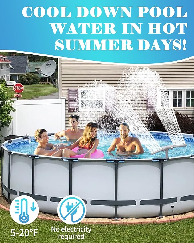Klleyna Swimming Pool Fountain for Above & In-Ground Pools, Pool Waterfall Water Cooler Sprinkler Sprayer Summer Party Decor (C-Gray-2 Adapters)