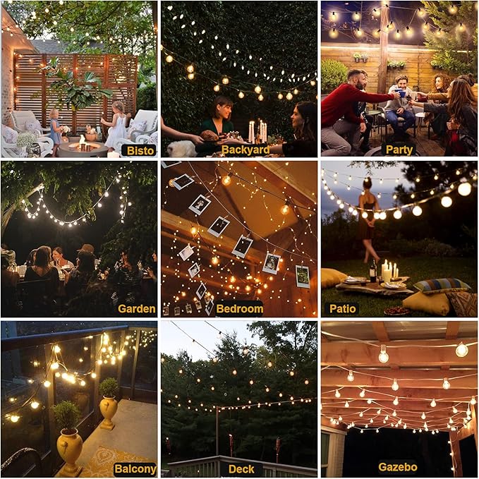 White String Lights Outdoor 200FT Led Globe G40 Patio Lights for Outside with 104 Shatterproof Bulbs Bistro Lights for Wedding Gazebo Pergola, White Wire String Lights 2Pack x 100FT