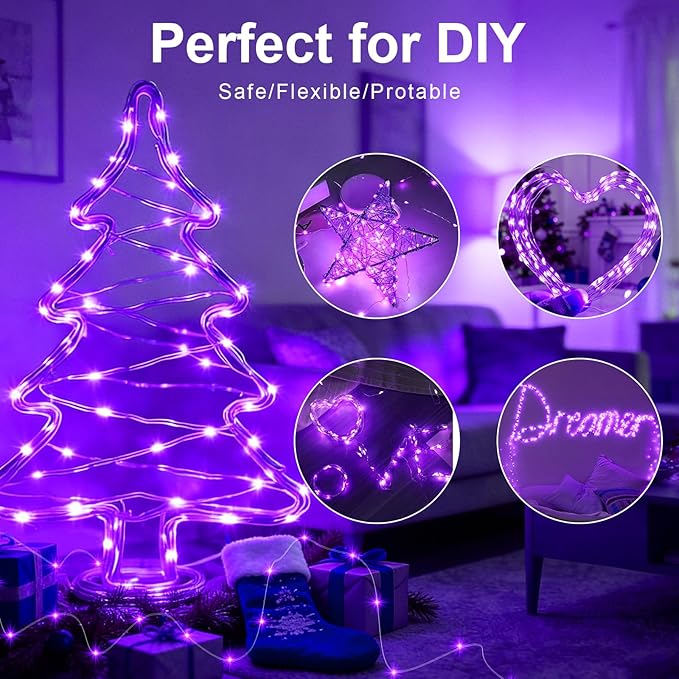 AIKEI 6 Pack LED Fairy Lights with Timer Battery Operated, Mini String Lights with Remote Waterproof 7ft 20 Led Firefly Starry Lighting for Wedding Party Bedroom Garden Christmas Decoration Purple