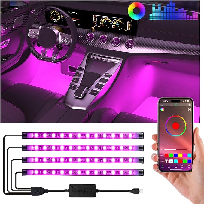 Car Led Lights Interior with Smart APP Control, Sync Music,DIY Mode,Multicolor led Car Interior Light Kits,5V USB Led Lights for Cars, Trucks, SUVs