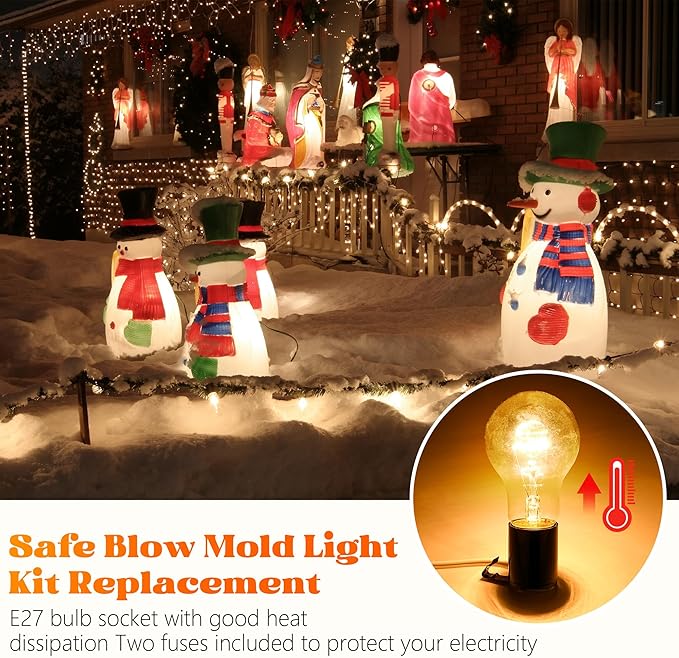 Meonum 6 Set Blow Mold Light Kit Replacement, E27 E26 Single Light Cord Kit with Switch Fuse Plug, for Indoor Outdoor Halloween Christmas Village House Craft Decorations and Salt Lamp