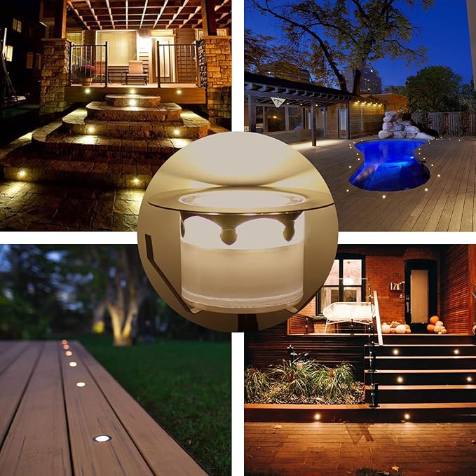 Recessed LED Deck Light Kits,Choose Size Φ1.78",12Pack Step Lights Kits In Ground Outdoor LED Landscape Lighting IP67 Waterproof, 12V Low Voltage for Garden,Yard Steps,Stair,Patio,Floor,Deck Railings