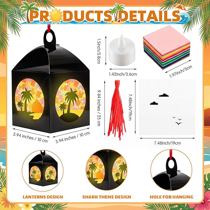 12 Sets Tropical Palm Tree Crafts with LED Candle Light DIY Hawaiian Summer Tissue Paper Craft Kits Hawaiian Luau Palm Tree Hanging Beach Jungle Embellishment for Home Decors Party