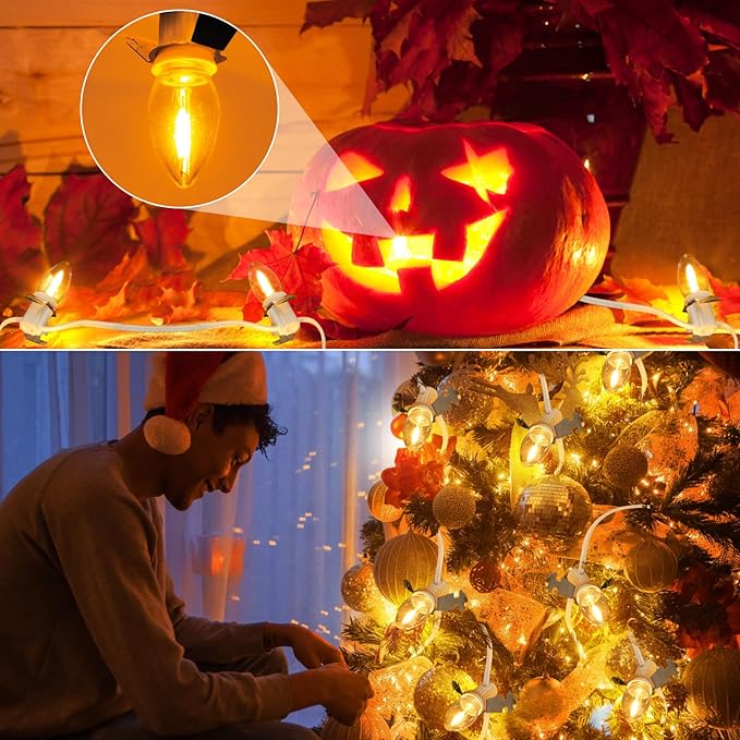 Christmas Village Lights with 10 Led Light Bulb, Snow Village Lights C7 with Clips for Christmas Halloween Cabin, for Houses Craft Decoration,Warm White