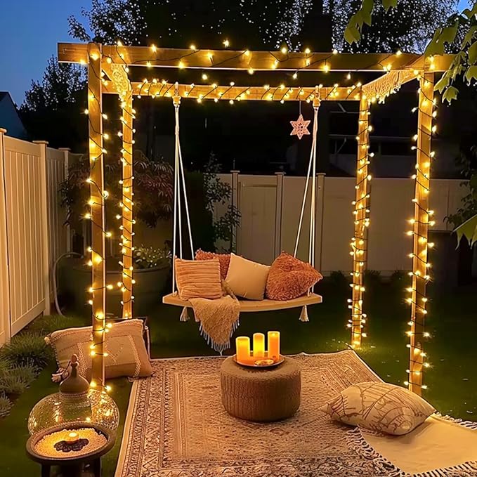 JMEXSUSS 2 Pack Solar String Lights Outdoor Waterproof, Total 400 LED 151FT Solar Powered Outdoor String Lights, 8 Modes Solar Christmas Light for Outside Patio Yard Tree Decorations, Warm White