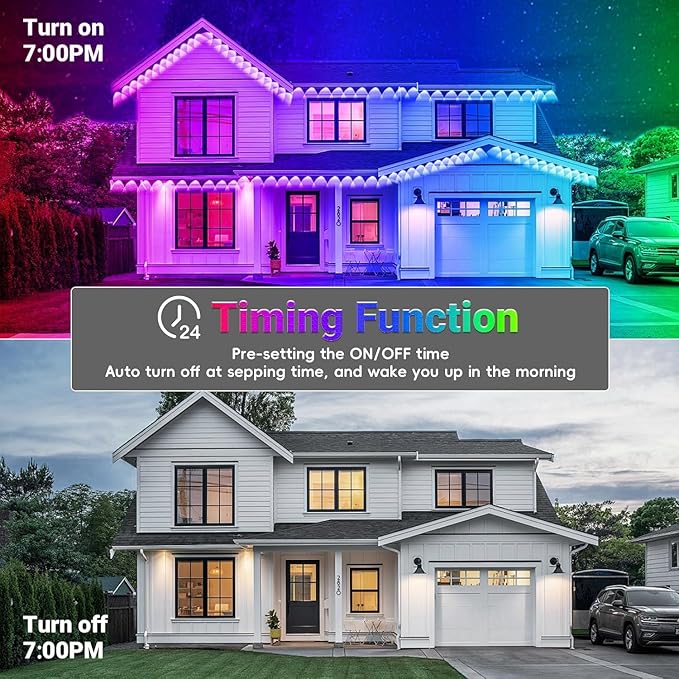 150FT Permanent Smart RGB LED Eaves Outside Lights, Music Sync, Timing Function, Remote Control and IP67 Waterproof LED Outdoor String Lights for All Holiday