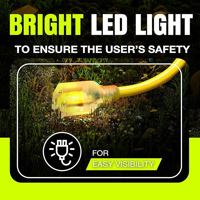 50ft Outdoor/Indoor Extension Cord 10/3 Gauge Ultra Heavy Duty 3 Prong SJTW, Waterproof, ETL Listed, Flexible Cold-Resistant Long Power Cord,15A 125V 1875W, Yellow by LifeSupplyUSA