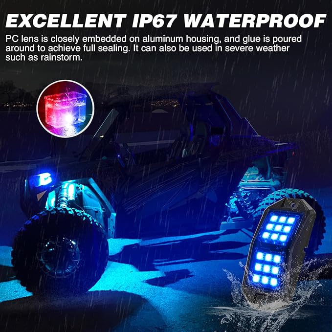 Nilight RGB LED Rock Lights Kit 8 PCS 18LED Wide Angle Wheel Well Light with Remote & Bluetooth App Dual Control Multi Modes Underglow Multicolor Neon Pod for ATV UTV SUV Offroad Truck RZR Boat