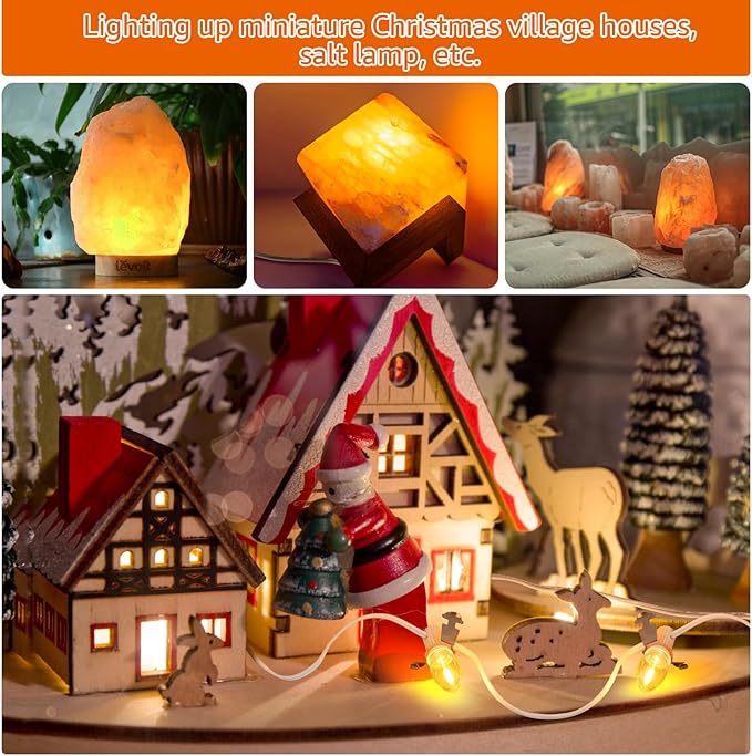 C7 Accessory Cord with 15 LED Light Bulbs and Outlet Christmas Village Light 17.7 FT with Spare Fuse Warm White Lamp for Christmas Village Houses Pumpkin Lamp Holiday Decor