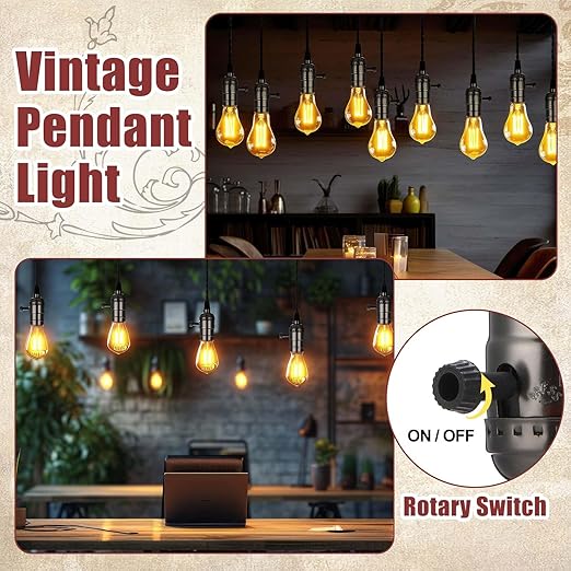 1 Pcs Vintage Pendant Light Sockets Light Cord Kit with Switches DIY Bulb Socket with Cord for E26 E27 Lamp Socket Lantern Bedroom Living Room Decor (1 Plug with 10 Sockets,Black)
