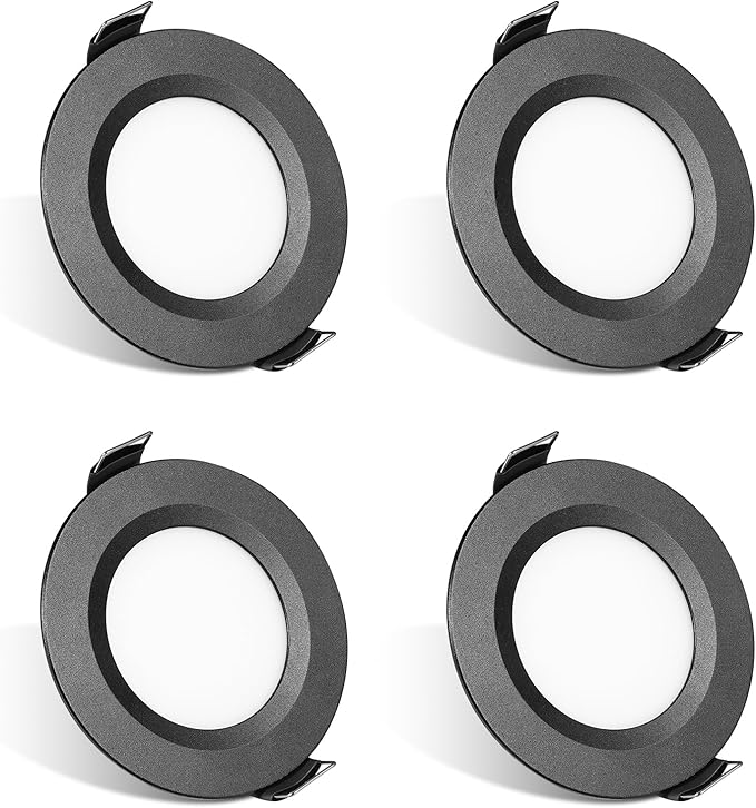 LED Puck Lights,Rv Led Lights Interior 12v with Dimmer Switch & 3 Colors Adjustable for Interior/Camper/Trailer/Boat/Car(Black-3 Colors, 4 Pack)