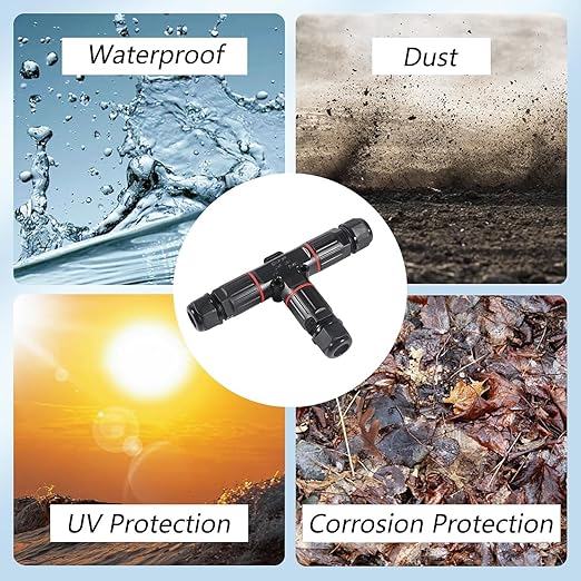 3PCS IP68 Waterproof Electrical Cable Connector, Outdoor 2 Pin T Shape Junction Box, Electrical Wire Connector for 5-9mm Wire Range