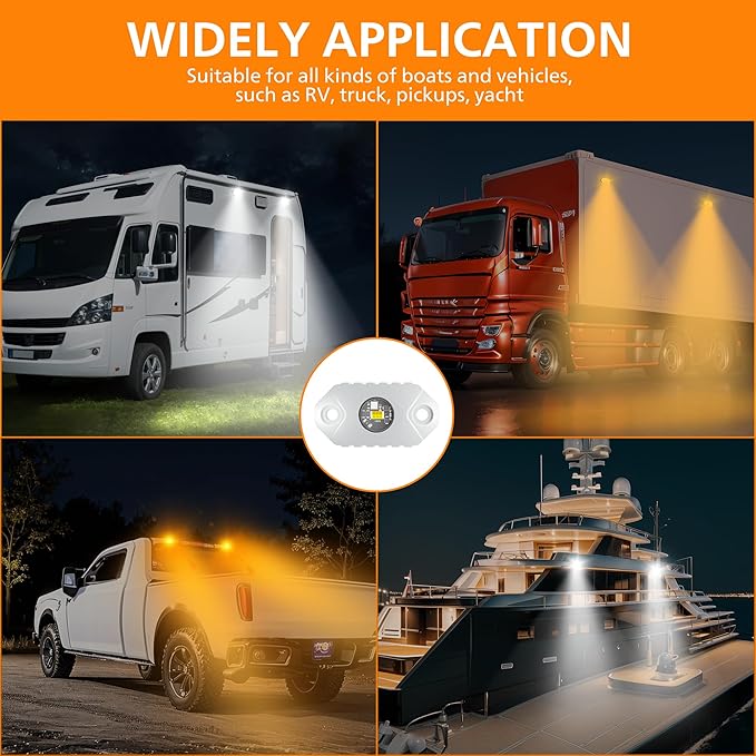 RV Lights Exterior White/Amber LED Aluminum Porch Light 12V IP68 Waterproof Campers Awning Lamp Replacement Kits for Trailers Truck Motorhome Travel Vehicles 2 PCS