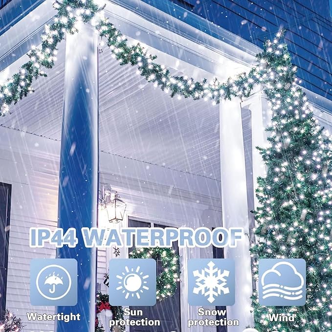 LAMPHOME 165ft Christmas Decorative Mini Lights, 500 LED Transparent Wire Fairy Starry String Lights Plug in, 16Lighting Modes for Indoor Outdoor Xmas Tree Wedding Party Decoration (White)