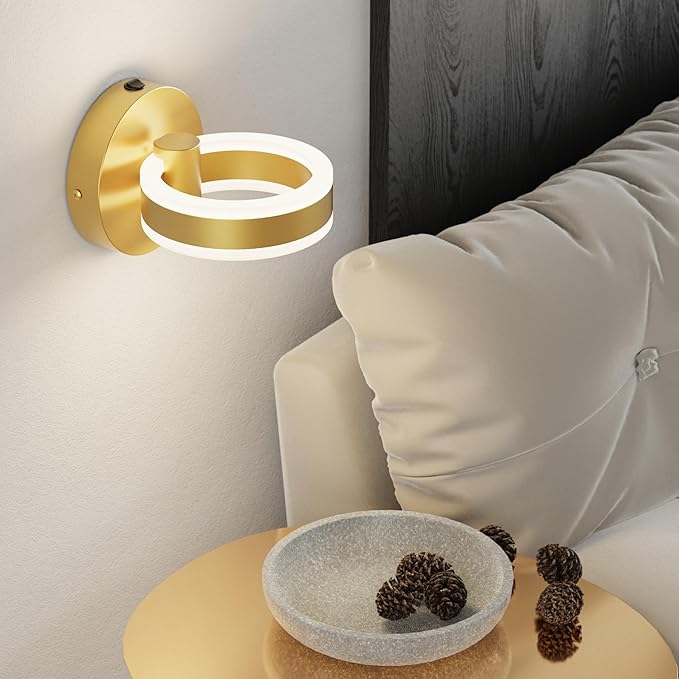 Wall Lamp LED Wall Sconce Rotatable Up-Down Sconces Wall Lighting with Built-in Switch and USB Charging Port 110 Volt AC Hardwired Wall Light (Gold)