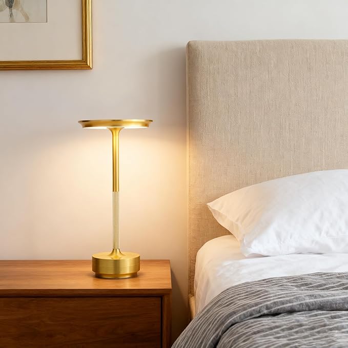 Cordless Table Lamp Rechargeable - 5000mAh Battery Operated LED Table Light with Touch Stepless Dimming & 3 Color Modes - Portable Gold Metal Outdoor Lamp for Patio, Restaurant, Bedroom