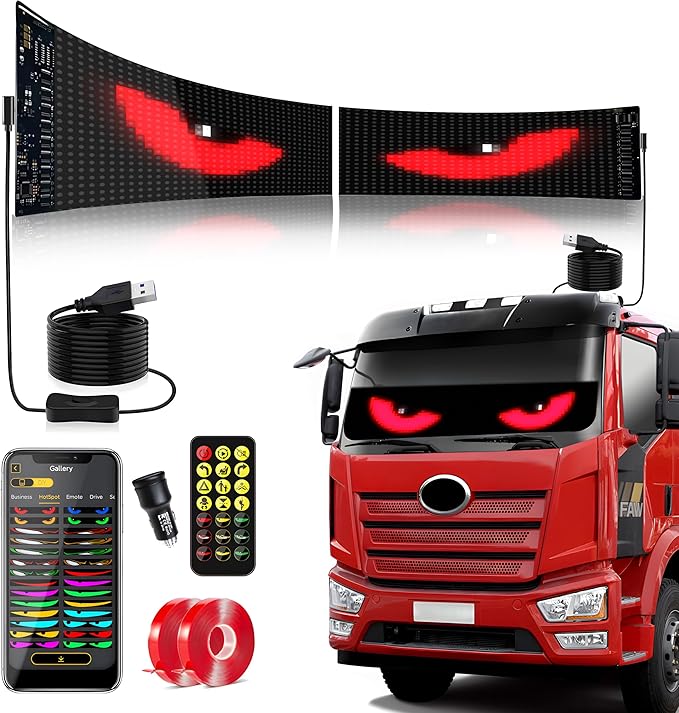 Led Eyes for Truck Windshield 52.3"x7.5" Devil's Eyes Animated, Trylightride Programmable Scrolling Sign for Cars/SUVs/Trucks, Ojos Led para Carro, USB Powered LED Matrix Panel, Remote/App Control
