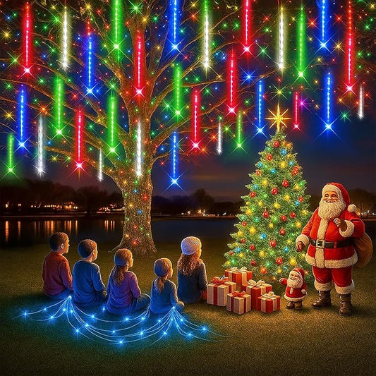Outdoor Christmas Decorations, 12 inch Meteor Shower rain Lights, LED Christmas Lights for House Tree Holiday Party, Halloween Christmas Decorations for Yard, Multicolor