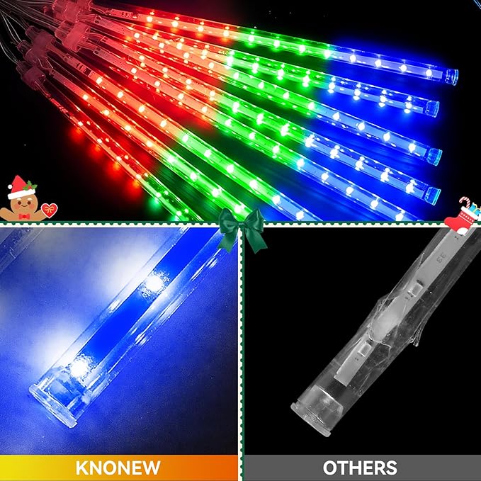 KNONEW 2Pack Total 48 Tube Meteor Shower Lights,15 in 672 LEDs Christmas Lights Outdoor Waterproof Plug in Falling Rain Light for Xmas Tree Wedding Party Garden Holiday Decorations (Multicolor)