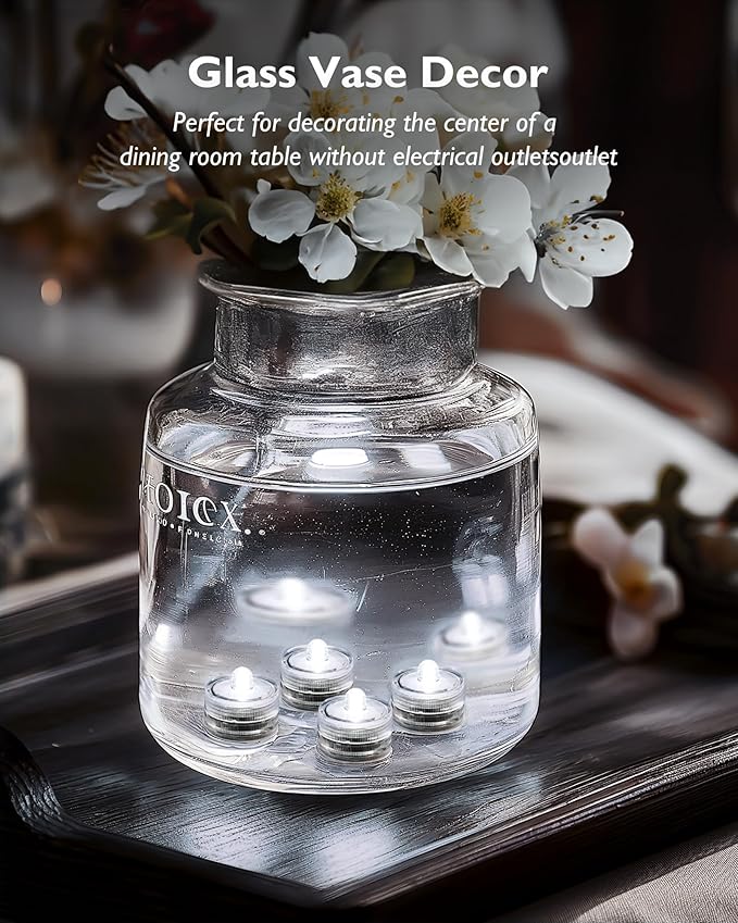Homemory 12pcs Mini Submersible LED Lights, 150+Hour Waterproof Small Tealight Candles,Battery Operated Underwater EFX Light for Vase,Pool Pond,Halloween Lantern Decor