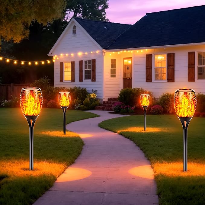 Walensee Solar Tiki Torches with Flickering Flame,96 LED Solar Torch Lights Outdoor Waterproof,43" Tall Super Larger Size Tiki Torches for Outside Garden Patio Yard, 4Pack