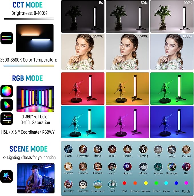 Weeylite K21 RGB LED Stick Light, Magnetic App Control LED Video Light Wand w CRI 95+ 2500mAh Rechargeable 2500-8500K Full Color Portable Handheld Photography Light for Portrait Video Recording TikTok