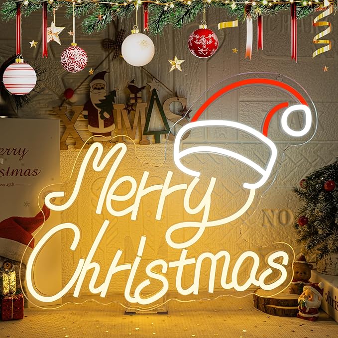 Christmas Neon Sign Merry Christmas Neon Signs for Wall Decor Santa Hat Led Lights Red Light Up for Party Bar Club Hotel Restaurant Shop Store Showcase Backyard Living Room Bedroom Decoration Gifts