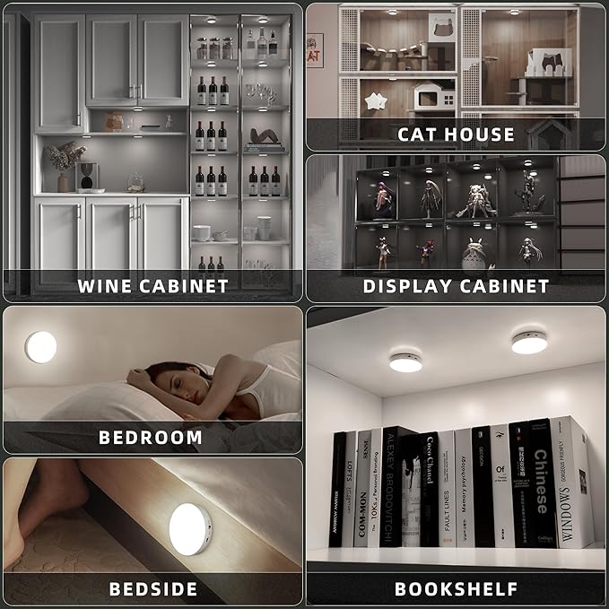 Puck Lights with Remote Control, Under Cabinet Lighting with Magnetic and Cordless, 1200mAh Rechargeable Closet Lights Stick On Lights for Under Cabinet,Hallway, Stairway,Closet (Cool White,9pcs)