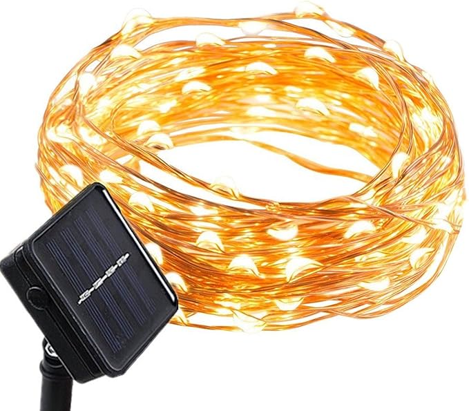 Solar Powered Fairy String Lights Waterproof Outdoor Copper Wire Firefly Starry Lights for Holiday Party Christmas Wedding Garden Yard Patio Gate Tree Decorations, 16.4Ft 50 Mini LEDs, Warm White