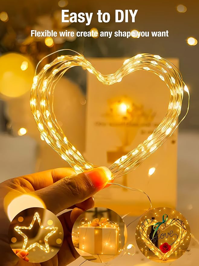 btfarm 8 Pack Fairy Lights Battery Operated with Timer, 16.4 FT 50 LED Twinkle String Lights 8 Modes Dimmable Waterproof Silver Wire for Indoor Christmas Bedroom Wedding Decorations, Warm White