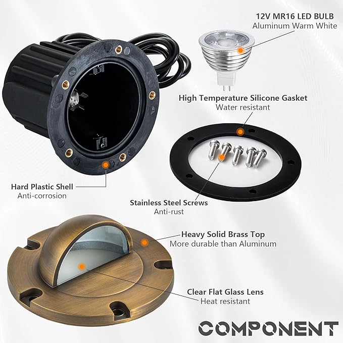 LumStory 4-Pack Brass Well Lights 12V Low Voltage Landscape Lighting LED Landscape Light Outdoor in Ground Lights with MR16 GU5.3 Bulb 5W 3000K Warm White(Beacon Top)