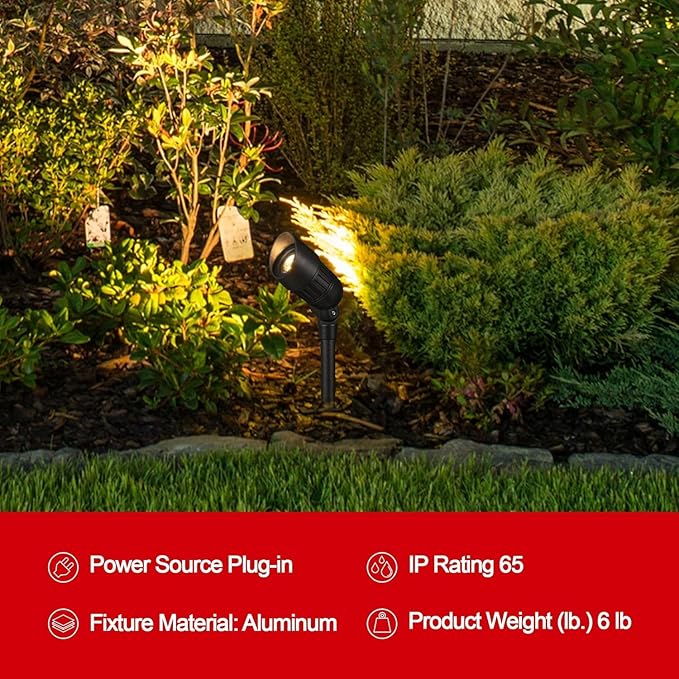 6-Pack Low Voltage LED Landscape Spotlights, 3W 200LM 3000K Warm White Outdoor Lights, IP65 Waterproof, Dusk-to-Dawn, CRI>80, with 45W Transformer & 60FT Cable for Yard, Garden, Pathway (Classic)
