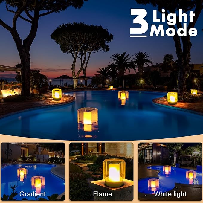 Floating Pool Lights, Solar Flame Pool Lights Waterproof, Square Pool Light, Glow in The Dark Light Up Swimming Pools Accessories,Floating Solar Light for Pools Pond Outdoor-2PCS