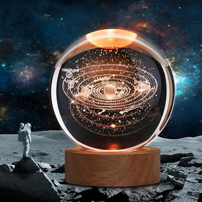 Large 3D Solar System Crystal Ball, Crystal Lamp 16 Color Changing Night Light with Remote Control for Bedroom Decor, Ideal Birthday Gift for Teens Boys and Girls, Solar System Model