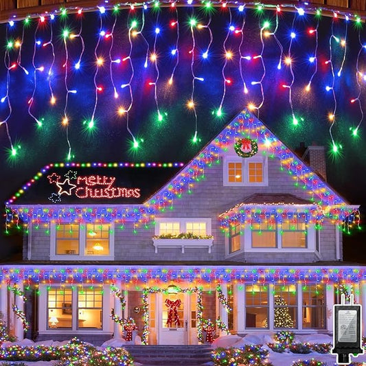 164FT 1620 LED Outdoor Christmas Lights - 360 Ice Drops, 12 Pro Modes with Timer Memory & Brightness, Waterproof Hanging Ice String Light for Holiday Wedding Garden Fence House Decor (Multicolor)