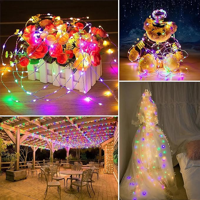 Solar String Lights Outdoor Waterproof 6 Pack Total 198ft 600LED 8 Modes Twinkle Lights Solar Fairy Lights for Patio, Garden Yard Party Tree Christmas Halloween Decoration, Multicolor
