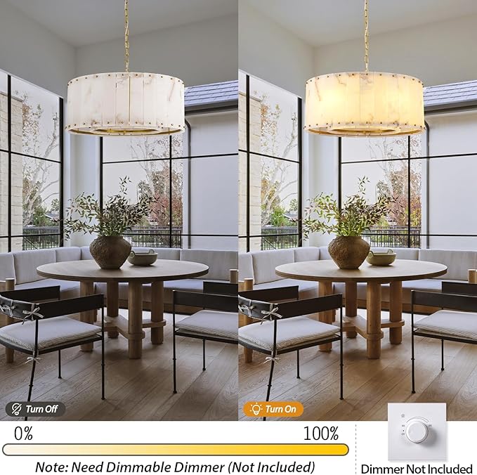Alabaster Chandelier D24in Spanish Natural Marble Round Chandeliers,Alabaster Pendant Light Fixture,Modern Brass Dining Room Chandelier, Adjustable Gold Chandeliers for Bedroom,Bathroom,Entryway,Foyer