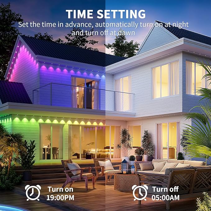 Permanent Outdoor Lights for House, 100ft RGB+IC House Eave Lights, 50 Scene Modes, App/Remote Control, IP68 Waterproof, Smart Outdoor Light for Christmas, Halloween, Party Decor, House Roof Lighting