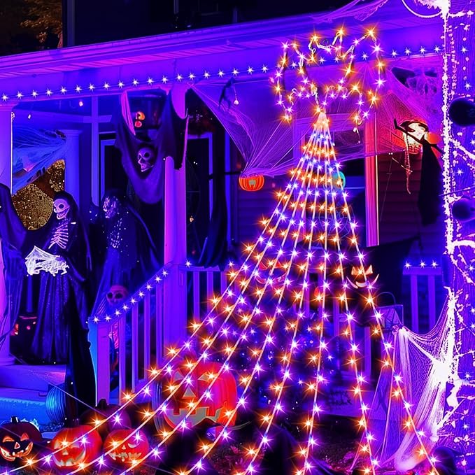 Halloween Decorations String Lights with Bats,300 LEDs 8 Modes Halloween Lights,16.4Ft Outdoor Indoor for Tree,Roof,Yard,Garden & Party Decor (Purple Orange)