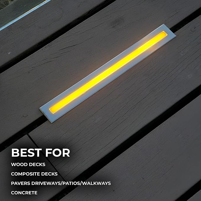 LUMENGY Deck Liner LED Light 0.5x12 Inch, 2700K Warm White, 12V Low Voltage, IP67 Waterproof, for Wood and Composite Decks and Patios, Stainless Steel