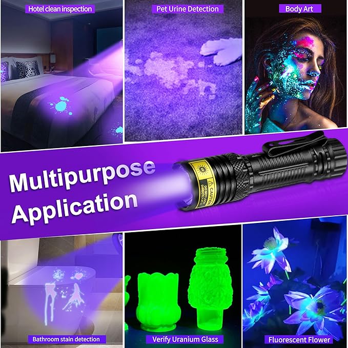 UV Flashlight Black Light USB Rechargeable 395nm Blacklight Mini, Wood's Lamp Portable Handheld Powerful LED Ultraviolet Lights Flashlights, for Resin Curing, Uranium Glass, Pet Dog Urine Detection