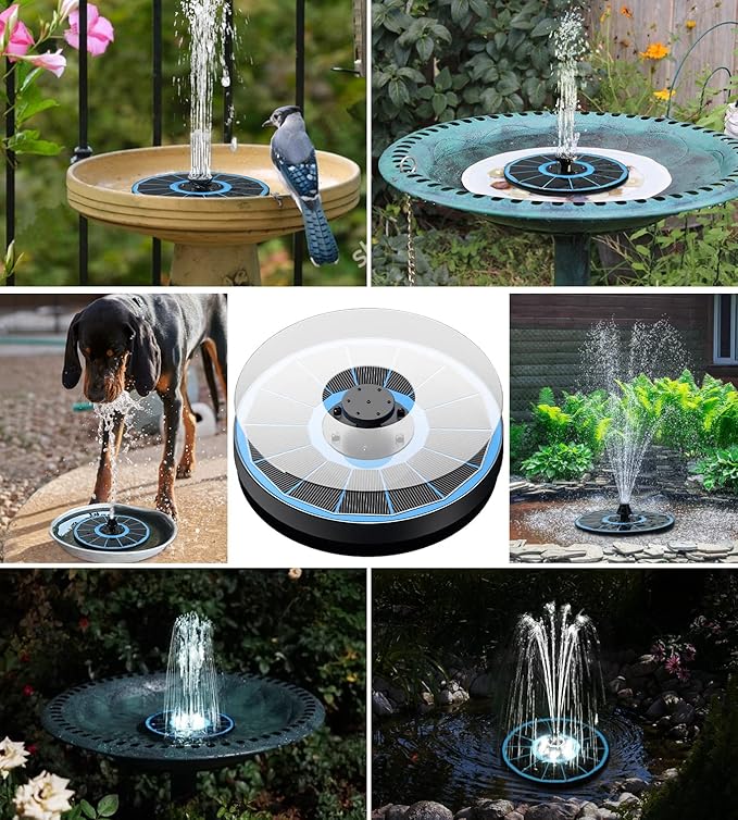 Yzert Solar Fountain Glass Panel with 2200 mah Battery, 3.5W Floating Solar Water Fountain with 4 Fixed Rods, Solar Pump for Bird Bath, Garden, Pond, Pool, Outdoor (Blue Panel White Lights)