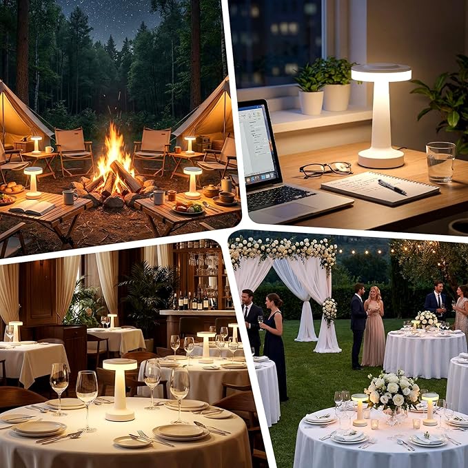 Riakrum 2 Pcs LED Portable Cordless Table Lamp with Touch Sensor 3 Color Stepless Dimming Rechargeable Battery up to 15 Hours Cordless Table Light Wireless Lamp for Nursery (White)