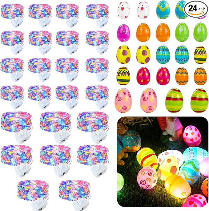 24 Pack 7Ft Fairy Lights with Easter Egg, Battery Operated 20 LED Easter Lights String 3 Mode for Outdoor Bedroom Home Spring Themed Decor