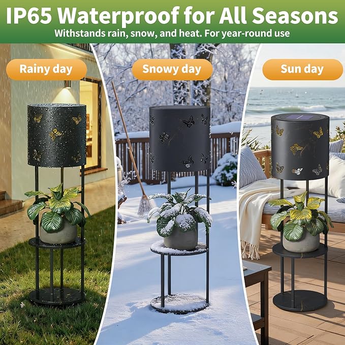 Solar Garden Plant Lights: Outdoor Waterproof Decorative Lamp with Flower Stand, Solar-Powered Yard Patio Outside Floor Decoration Lantern with Butterfly Pattern for Festival Decor