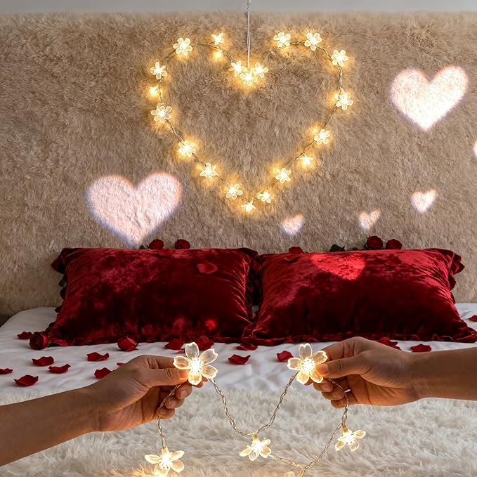 Fairy Battery & USB Flower String Lights Girls Bedroom, 10ft 30 LED Decorative Cute Cherry Blossom Floral Lamp for Christmas, Birthday, Wedding Party, Centerpiece, Dorm Indoor Decoration (Warm White)