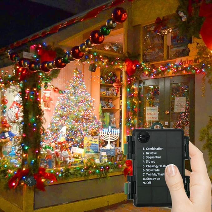 27.5Ft C7 LED Battery Operated Christmas Lights Outdoor with Timer, 8 Mode Twinkle Multicolor Christmas Tree Lights Indoor Outdoor Waterproof for Light up Christmas Tree Home Yard Decor, 50 LED Bulbs
