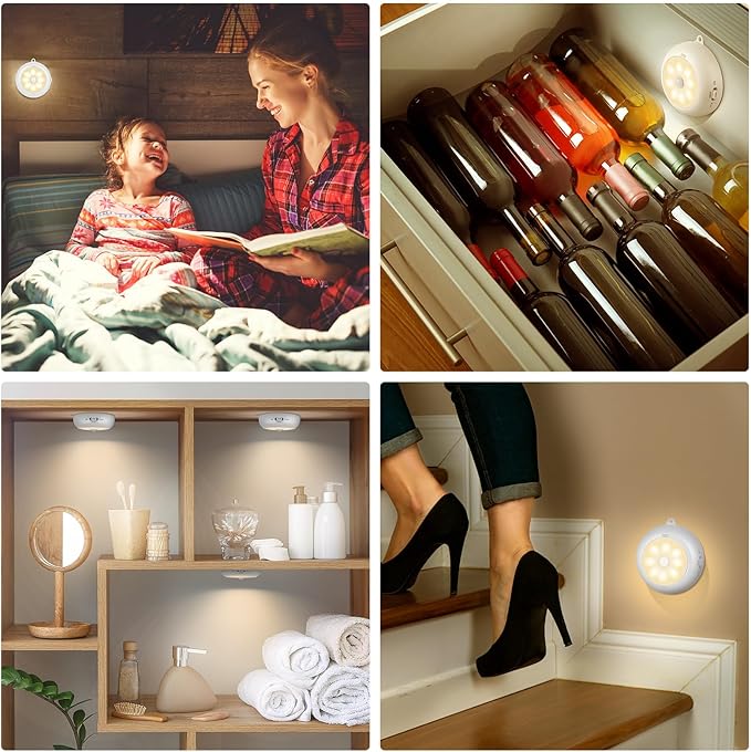 BLS 3.3” Motion Sensor Light Indoor AA Battery Powered, Under Cabinet Lighting Battery Operated, Magnetic Stick on LED Puck Nights Lights for Kitchen, Wall, Stair, Dimmable, 3000K Warm White (3 Pack)