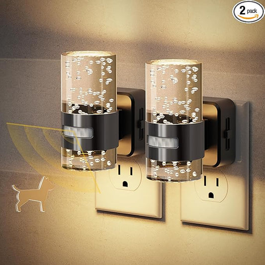 JandCase Motion Sensor Night Light, Night Lights Plug Into Wall, 2 Pack 3000k LED Dimmable Night-Lights with Adjustable Brightness, 0-100Lm, Motion Activated Nightlight for Bathroom, Hallway, Bedroom