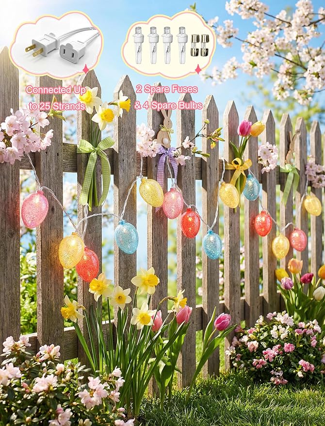 Easter Lights String, 8.5Ft Easter Decoration String Lights with 10 Easter Egg Lights, Multicolor Egg String Lights Plug in for Outdoor Bedroom Party Holiday Home Spring Themed Tree Eggs Decor
